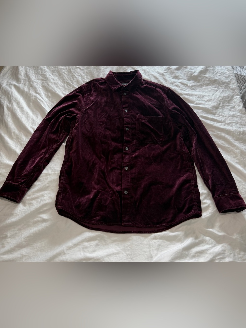 H&M Men's Dark Burgundy Velvet Shirt Jacket